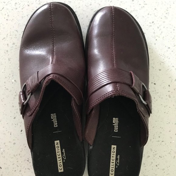 Clarks Patty Lorene Burgundy Leather Clogs - Picture 1 of 5